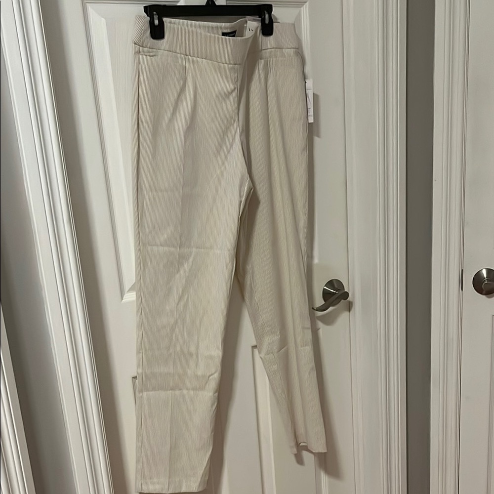 NWT Cream and white striped Straight-Leg Pants. Size 12.
